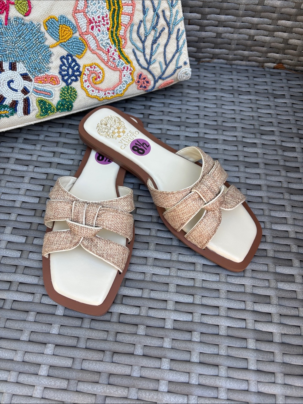 Vince Camuto VP-Byrdy Tan & Cream Woven Slide Sandals